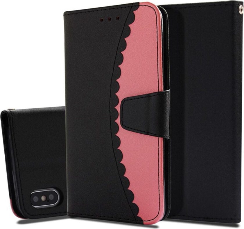 iPhone Xs Max beskyttelses deksel av syntetisk skinn med 2 fargers design - svart og rose