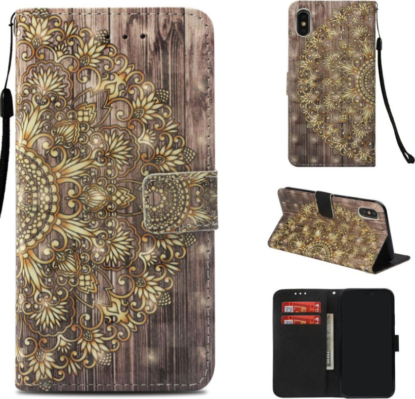 iPhone Xs Max beskyttelses deksel av syntetisk skinn med printet mønster og lyse flekker dekor - blomster mønster