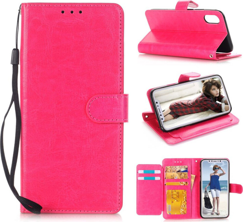 iPhone Xs Max beskyttelses deksel av syntetisk skinn vill hest tekstur - rose