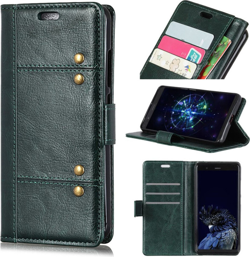 iPhone Xs Max beskyttelses deksel av syntetisk skinn med vill hest tekstur og nagle dekor - svart grønn