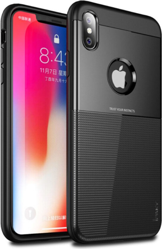 IPAKY iPhone Xs Max beskyttelses deksel av hybrid materiale med gitter tekstur - svart