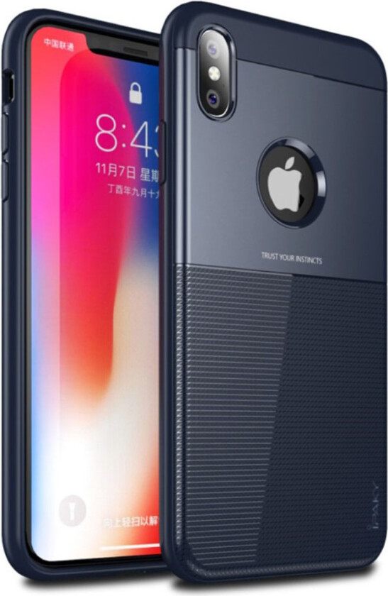 IPAKY iPhone Xs Max beskyttelses deksel av hybrid materiale med gitter tekstur - blå
