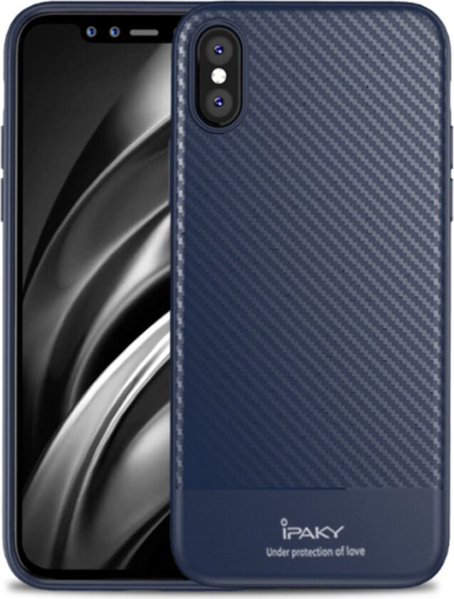 IPAKY iPhone Xs Max beskyttelses deksel av TPU med karbon fiber tekstur - mørke blå