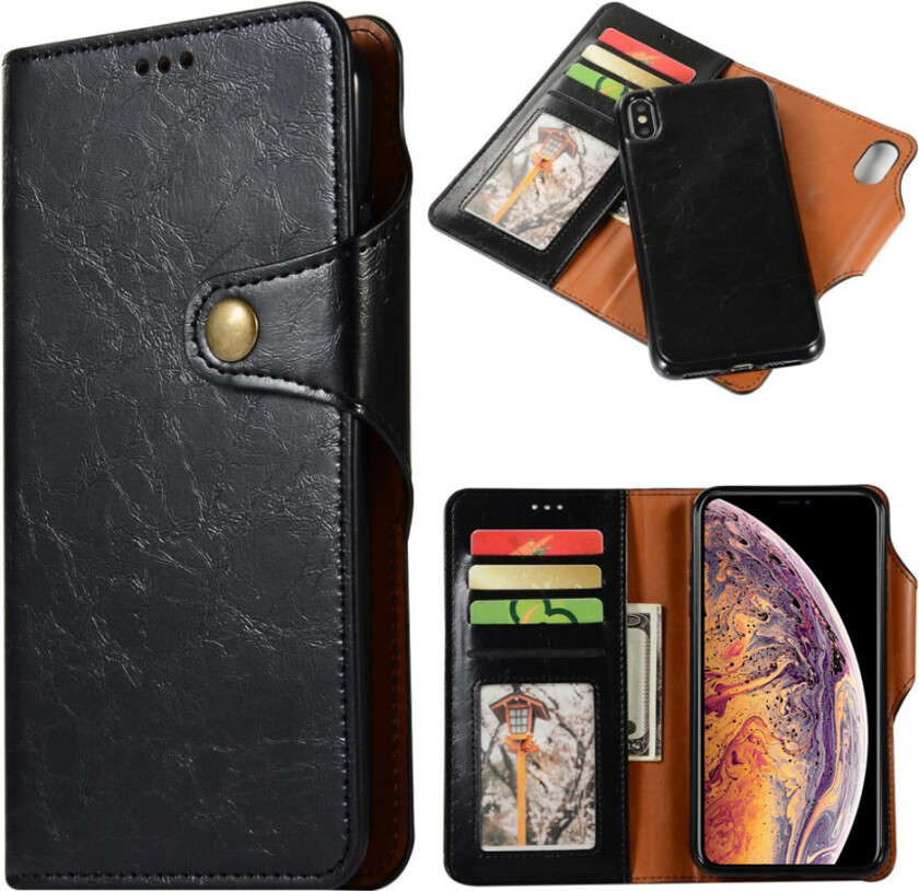 iPhone Xs Max beskyttelses deksel av syntetisk skinn med vill hest tekstur - svart