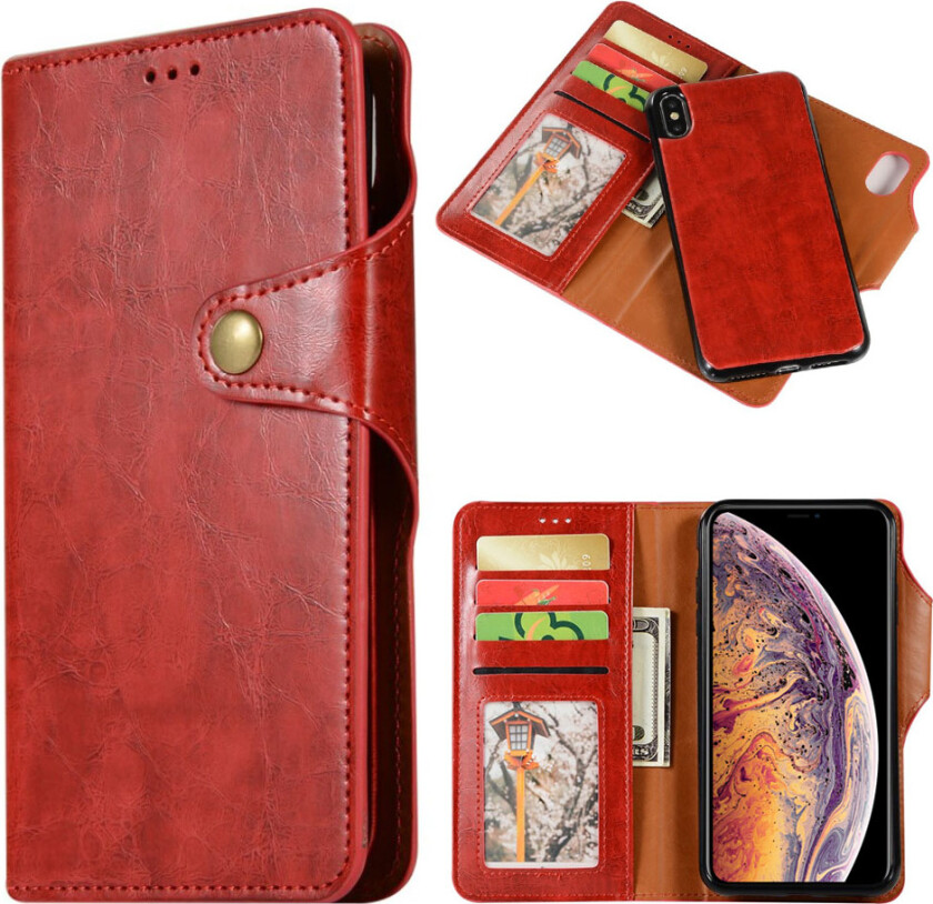 iPhone Xs Max beskyttelses deksel av syntetisk skinn med vill hest tekstur - rød