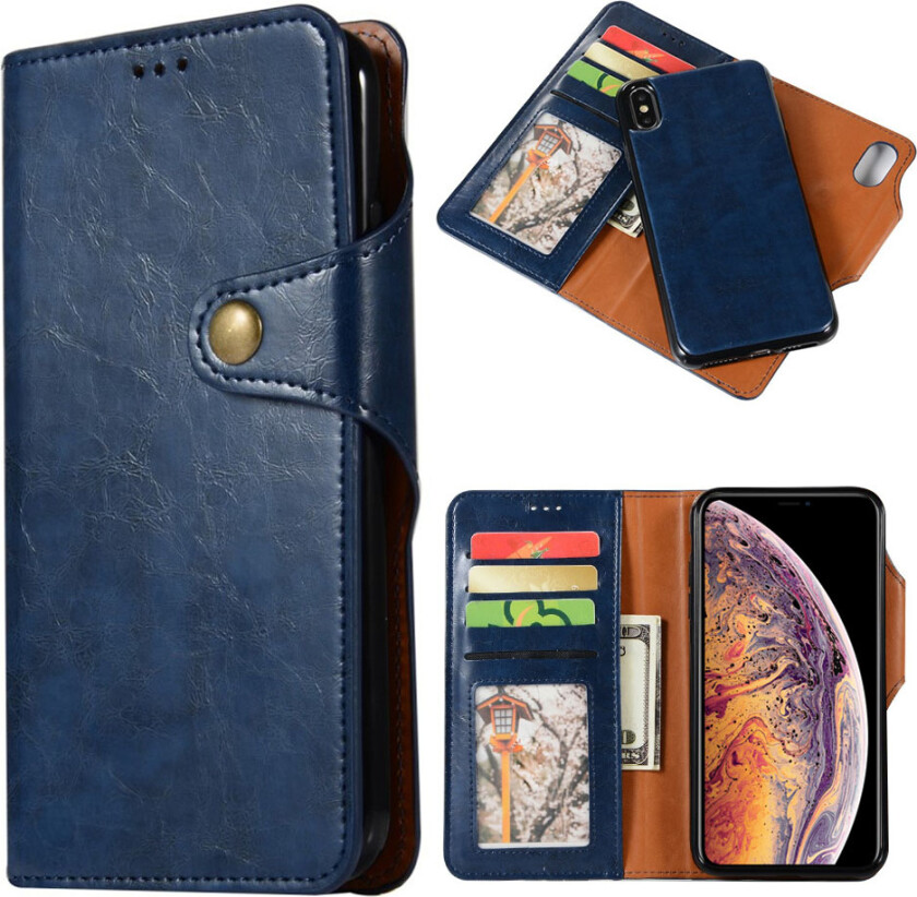 iPhone Xs Max beskyttelses deksel av syntetisk skinn med vill hest tekstur - blå