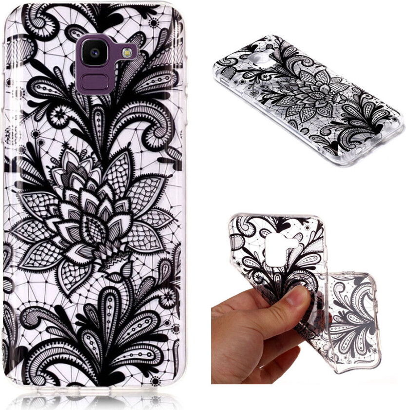 Galaxy J6 beskyttelses deksel av silikon og plastikk med IMD printet mønster - lace blomst