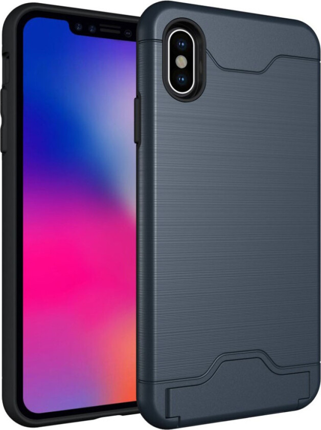 iPhone 9 Plus beskyttelses deksel av hybrid materiale med børstet tekstur - mørke blå