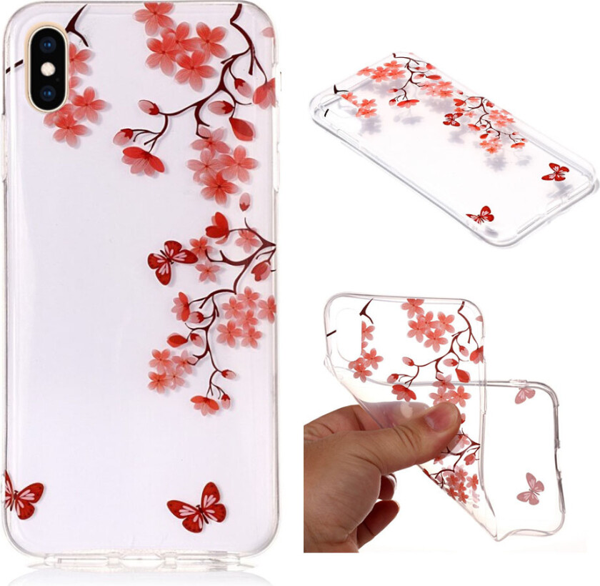 iPhone 9 Plus beskyttelses deksel av TPU med IMD Printet mønster som er selvlysende - rosa blomst og sommerfugl