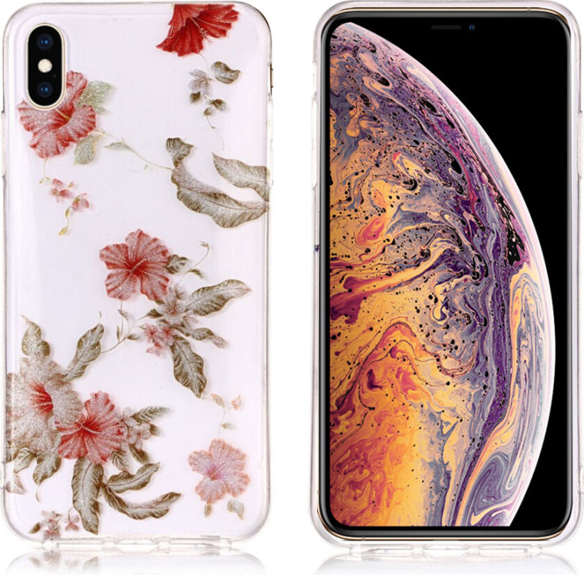 iPhone 9 Plus beskyttelses deksel av TPU med IMD glittrende printet mønster - pene blomster