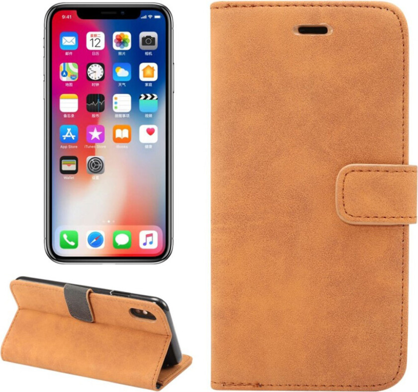 iPhone 9 Plus beskyttelses deksel av synetisk skinn med retro stil - brun