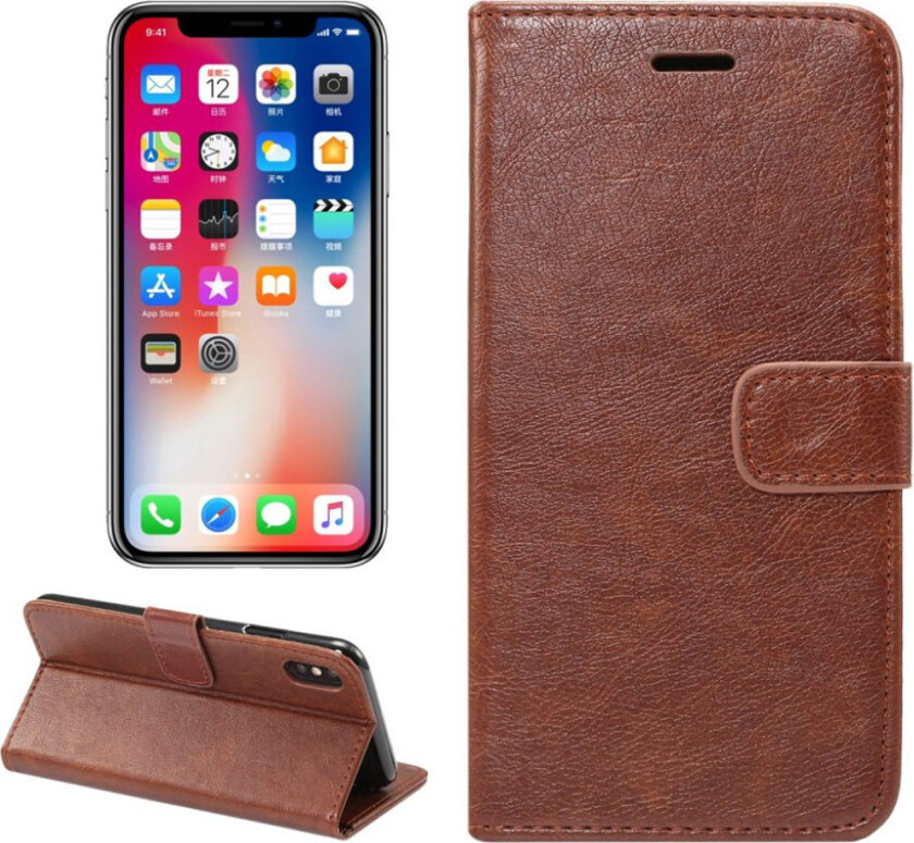 iPhone 9 Plus beskyttelses deksel av syntetisk skinn med vill hest tekstur - kaffe