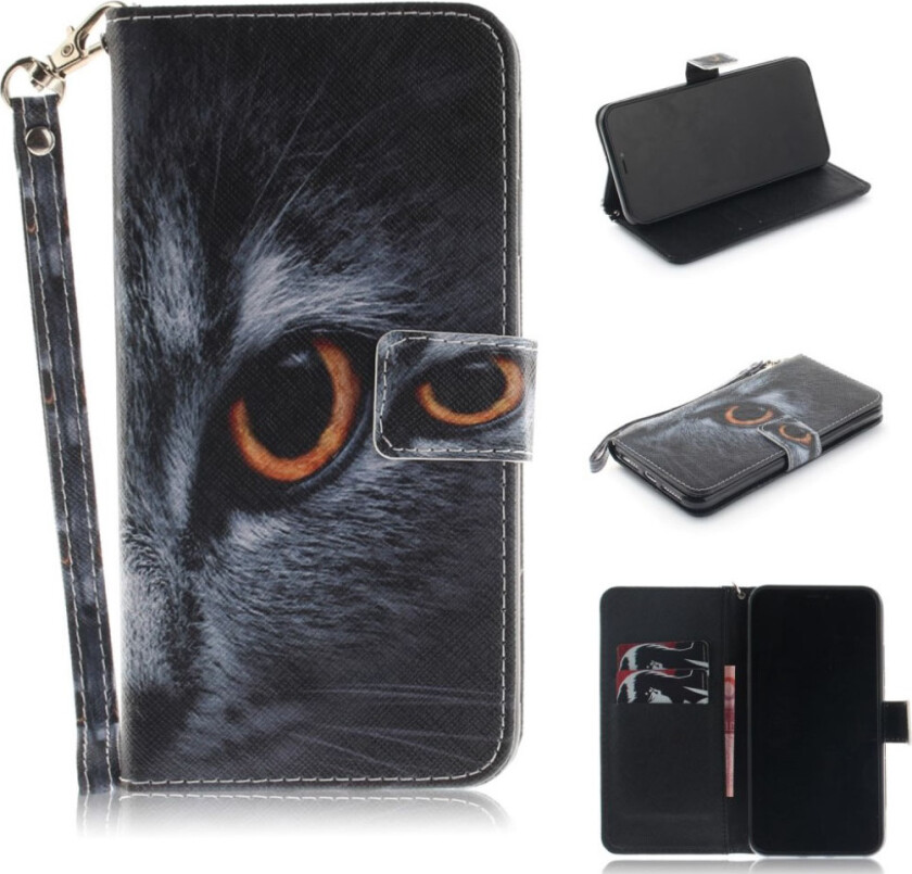 iPhone 9 Plus beskyttelses deksel av syntetisk skinn med printet mønster - katte mønster