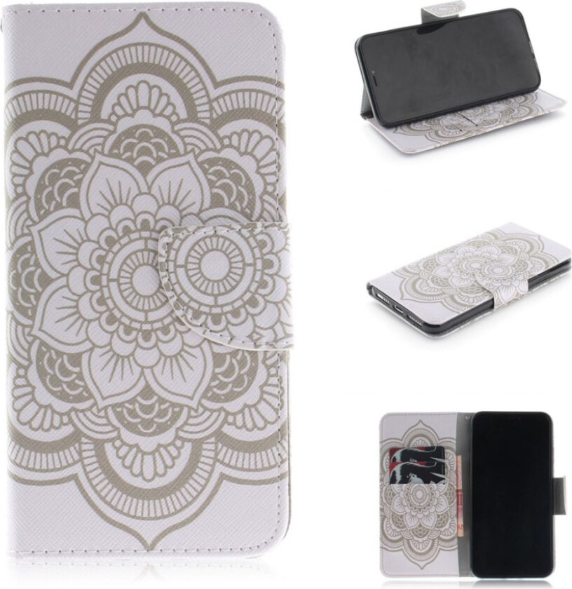 iPhone 9 Plus beskyttelses deksel av syntetisk skinn med printet mønster - henna lotus