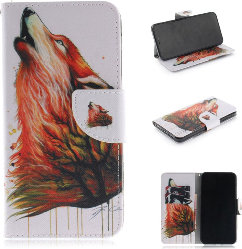 iPhone 9 Plus beskyttelses deksel av syntetisk skinn med printet mønster - ulv