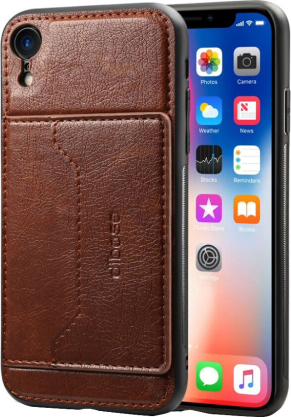 iPhone 9 beskyttelses deksel av TPU dekt i syntetisk skinn med vill hest tekstur - kaffe