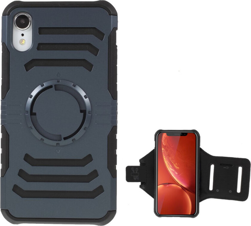 iPhone 9 beskyttelses deksel av hybrid materiale med armbånd - mørke blå