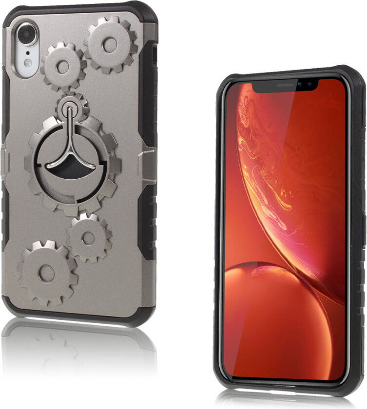 iPhone 9 beskyttelses deksel av hybrid materiale med mekanisk mønster - grå