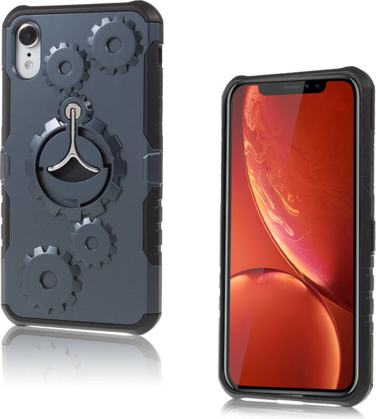 iPhone 9 beskyttelses deksel av hybrid materiale med mekanisk mønster - mørke blå