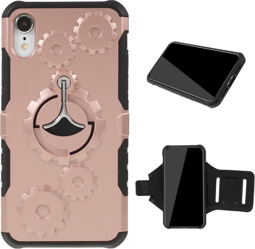 iPhone 9 beskyttelses deksel av hybrid materiale med mekanisk mønster og armbånd - rose gull