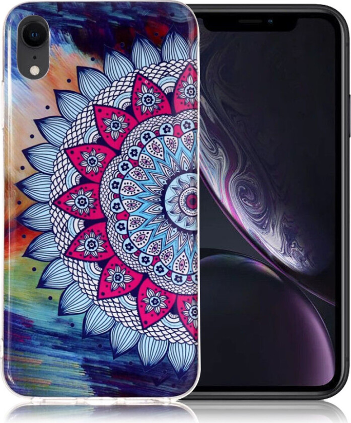 iPhone 9 beskyttelses deksel av TPU med IMD selvlysende printet mønster - fargelagt mandala blomst