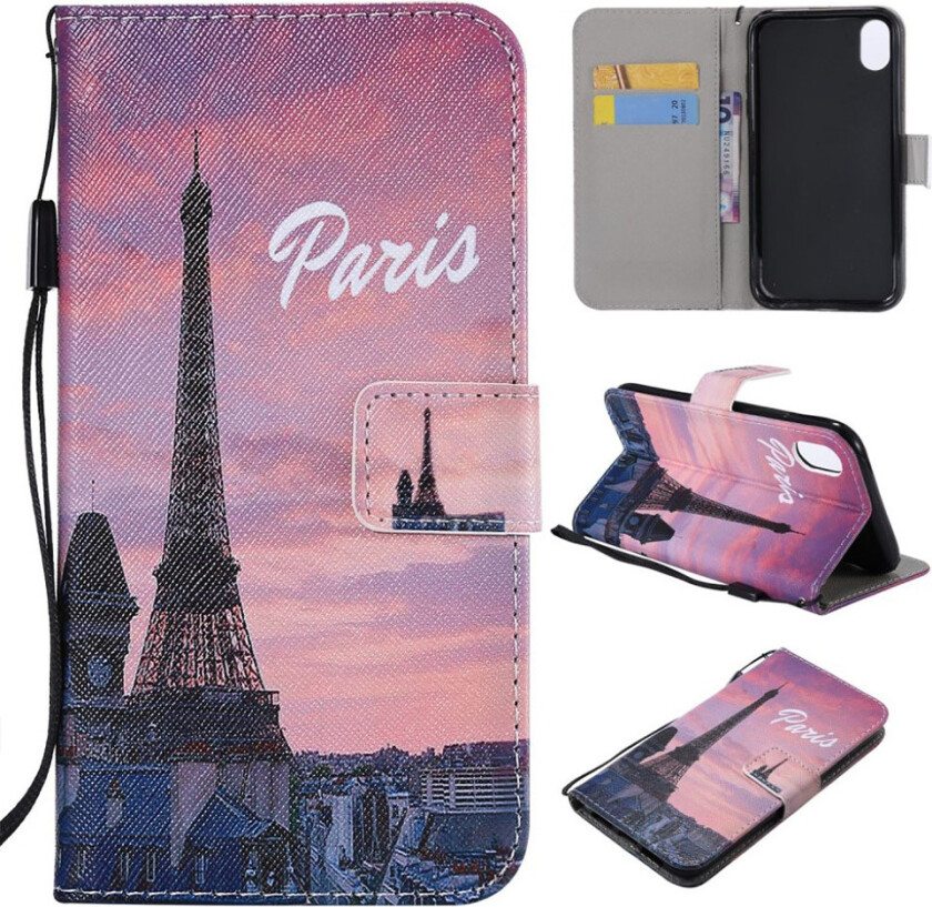 iPhone 9 beskyttelses deksel av syntetisk skinn med printet mønster og kryss tekstur - paris