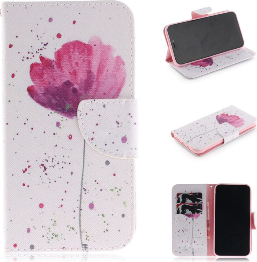 iPhone 9 beskyttelses deksel av syntetisk skinn med printet mønster - pene blomster