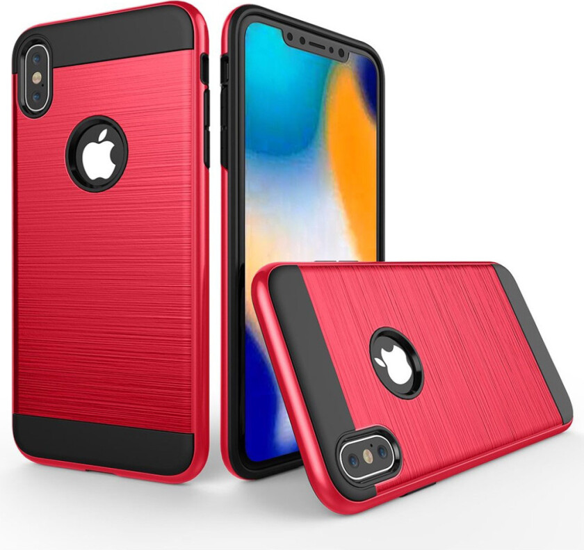 iPhone 9 Plus beskyttelses deksel av hybrid materiale med børstet tekstur - rød