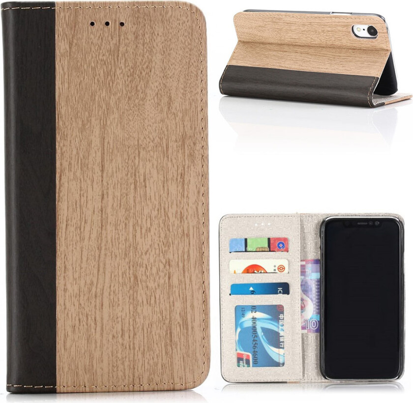 iPhone 9 Plus beskyttelses deksel av syntetisk skinn med tre tekstur - khaki