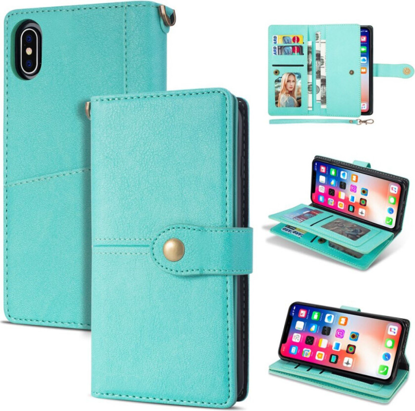 iPhone 9 Plus beskyttelses deksel av syntetisk skinn med retro stil - turkis