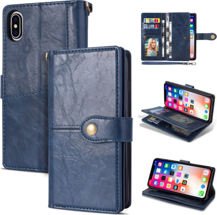 iPhone 9 Plus beskyttelses deksel av syntetisk skinn med retro stil - blå