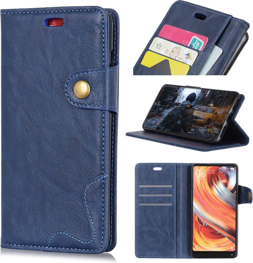 iPhone 9 Plus beskyttelses deksel av syntetisk skinn med vill hest tesktur og S form - blå