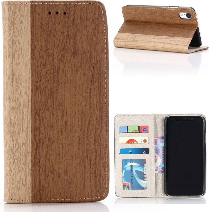 iPhone 9 beskyttelses deksel av syntetisk skinn med tre tekstur - brun