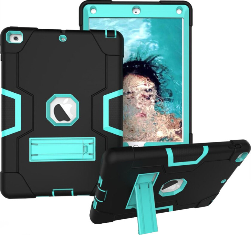 iPad beskyttelses deksel av plastikk og silikon med 2 fargers design - svart og turkis