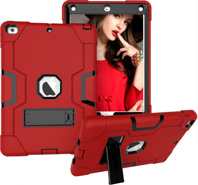 iPad beskyttelses deksel av plastikk og silikon med 2 fargers design - rød og mørke grå