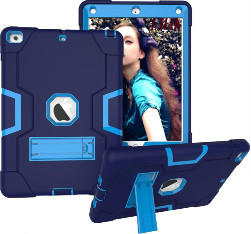 iPad beskyttelses deksel av plastikk og silikon med 2 fargers design - baby blå og mørke blå