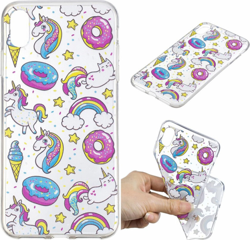 iPhone Xs Max beskyttelses deksel av TPU med IMD printet mønster - smultering og enhjørninger