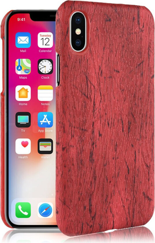 iPhone Xr beskyttelses deksel av plastikk dekt i syntetisk skinn med tre tekstur - rød