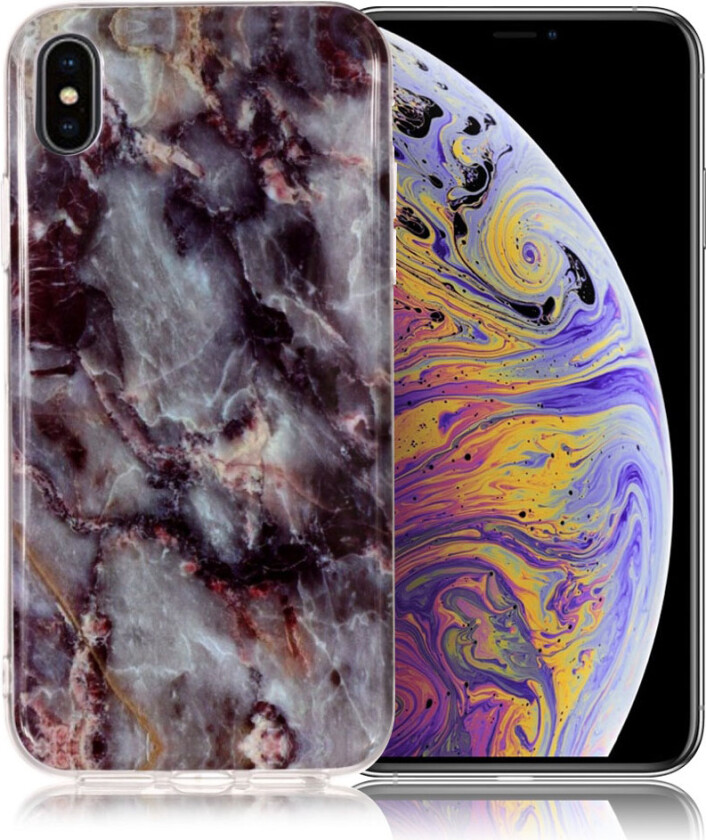 iPhone Xs Max beskyttelses deksel av TPU med IMD printet mønster - mørke grå og svart marmor
