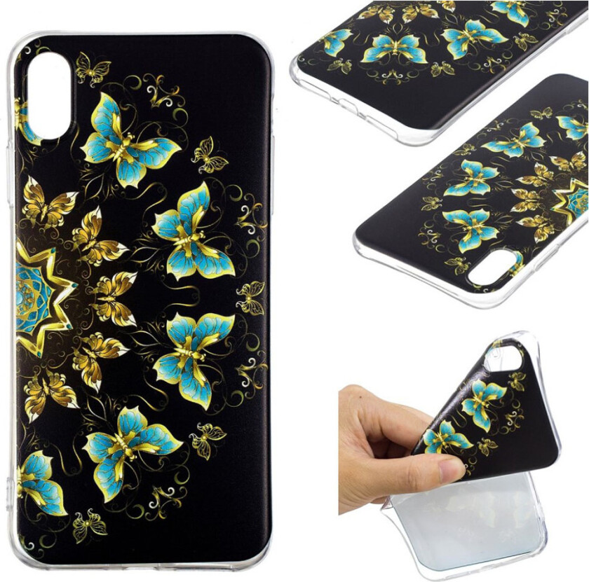 iPhone Xs Max beskyttelses deksel av myk silikon og plastikk med printet mønster - fargelagte sommerfugler