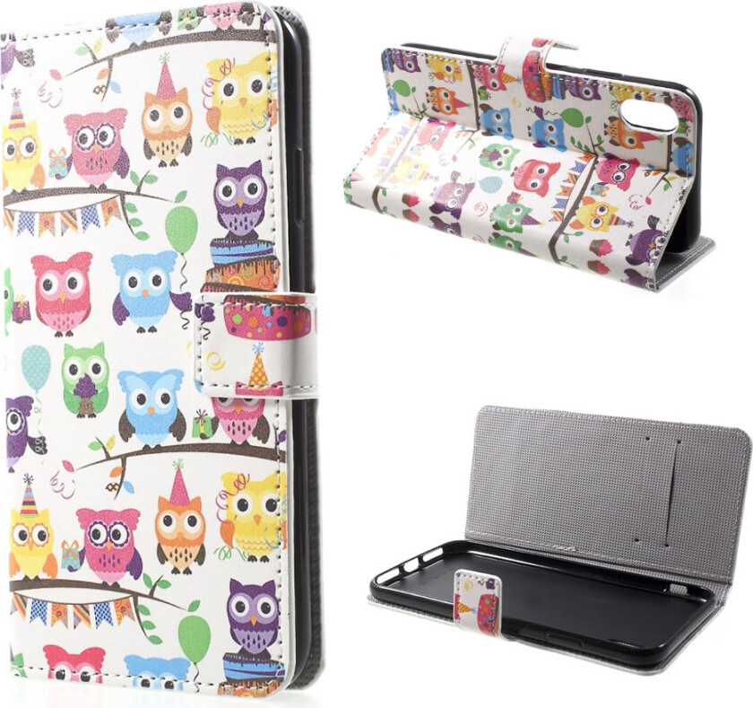 iPhone Xs Max beskyttelses deksel av syntetisk skinn med printet mønster - mange ugler