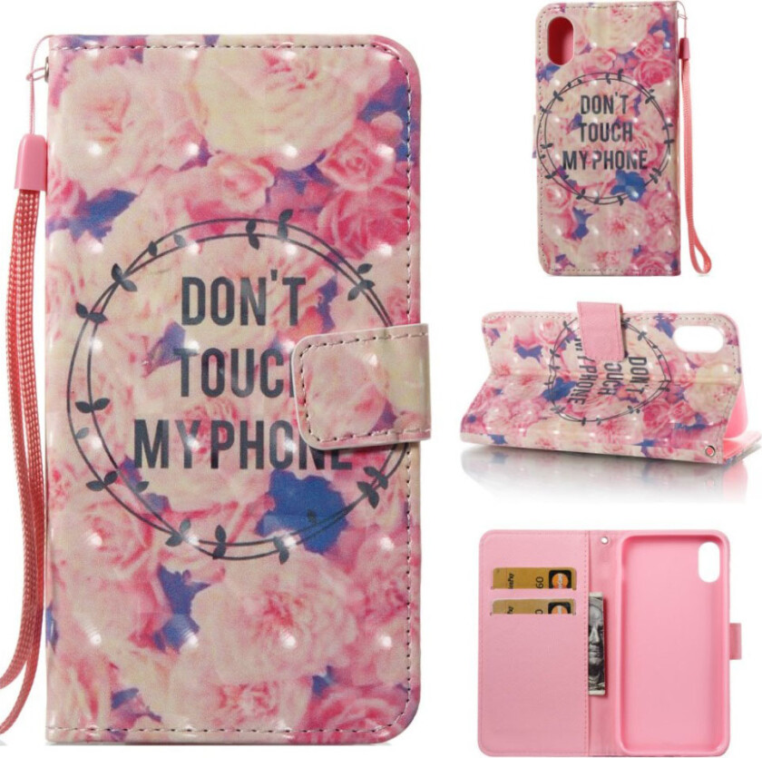 iPhone Xs Max beskyttelses deksel av syntetisk skinn med printet mønster - ikke rør min telefon