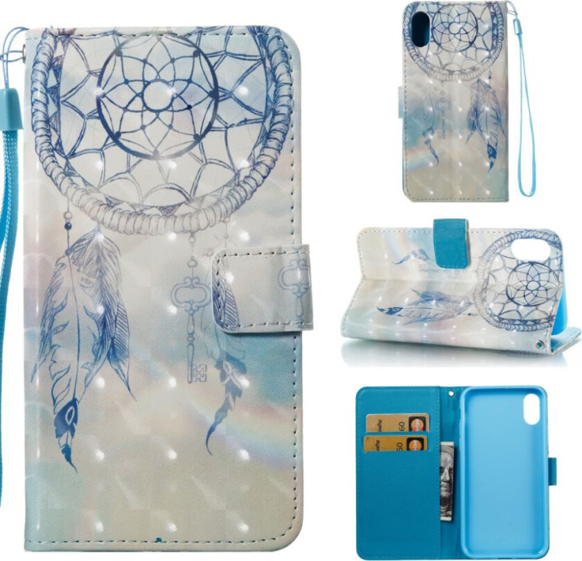 iPhone Xs Max beskyttelses deksel av syntetisk skinn med printet mønster og lyse flekker - blå drømme fanger