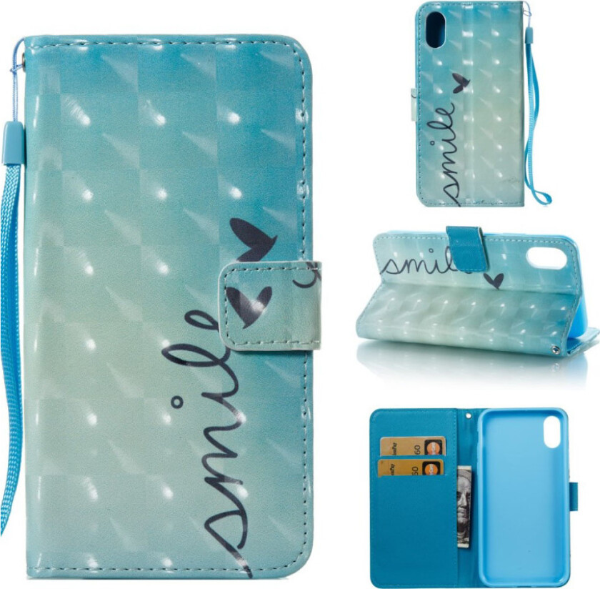 iPhone Xs Max beskyttelses deksel av syntetisk skinn med printet mønster og lyse flekker - smil