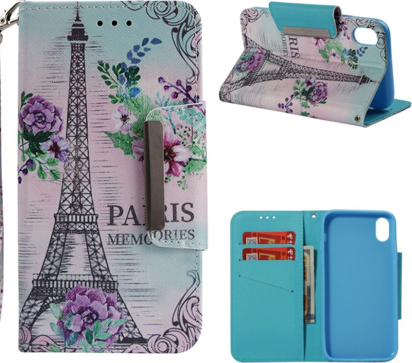 iPhone Xs Max beskyttelses deksel av syntetisk skinn med printet mønster - eiffel tårn