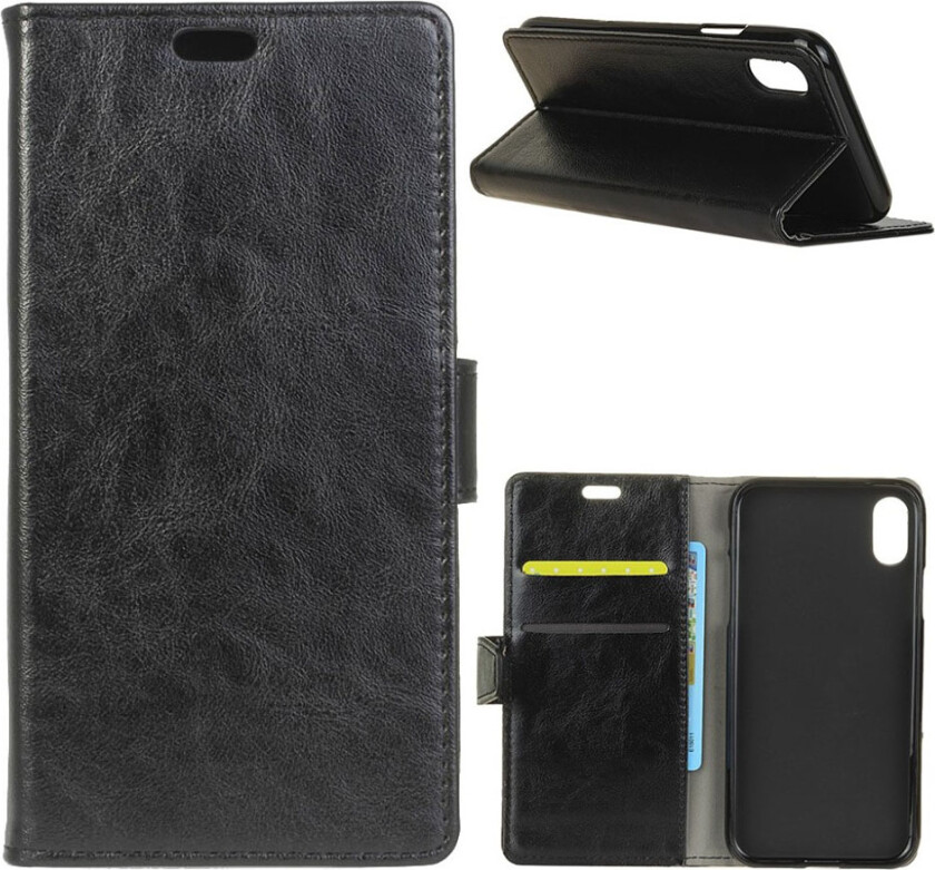 iPhone Xs Max beskyttelses deksel av syntetisk skinn med vill hest tekstur - svart