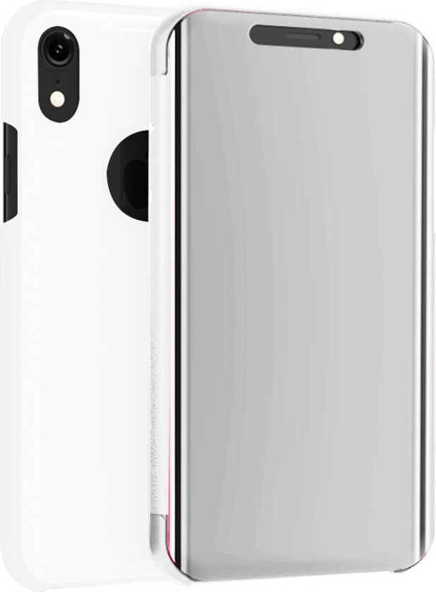 iPhone Xs Max beskyttelses deksel av syntetisk skinn med galvanisert speil forside - hvit