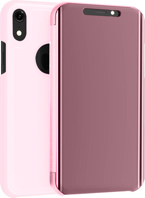 iPhone Xs Max beskyttelses deksel av syntetisk skinn med galvanisert speil forside - rose gull