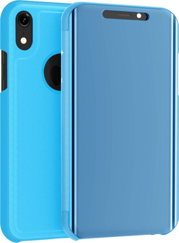 iPhone Xs Max beskyttelses deksel av syntetisk skinn med galvanisert speil forside - baby blå