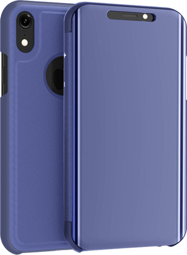 iPhone Xs Max beskyttelses deksel av syntetisk skinn med galvanisert speil forside - mørke blå